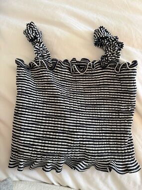 Reformation Black & White Striped Ruffled Crop Tank